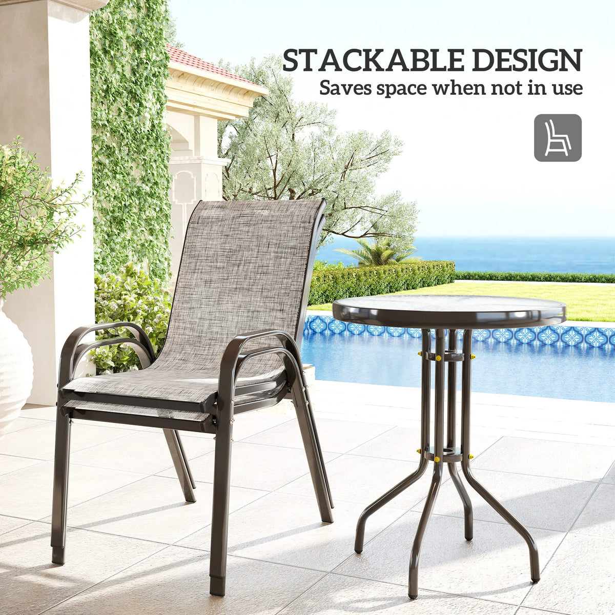 Outsunny Outdoor Patio Bistro Set With Stackable Chairs