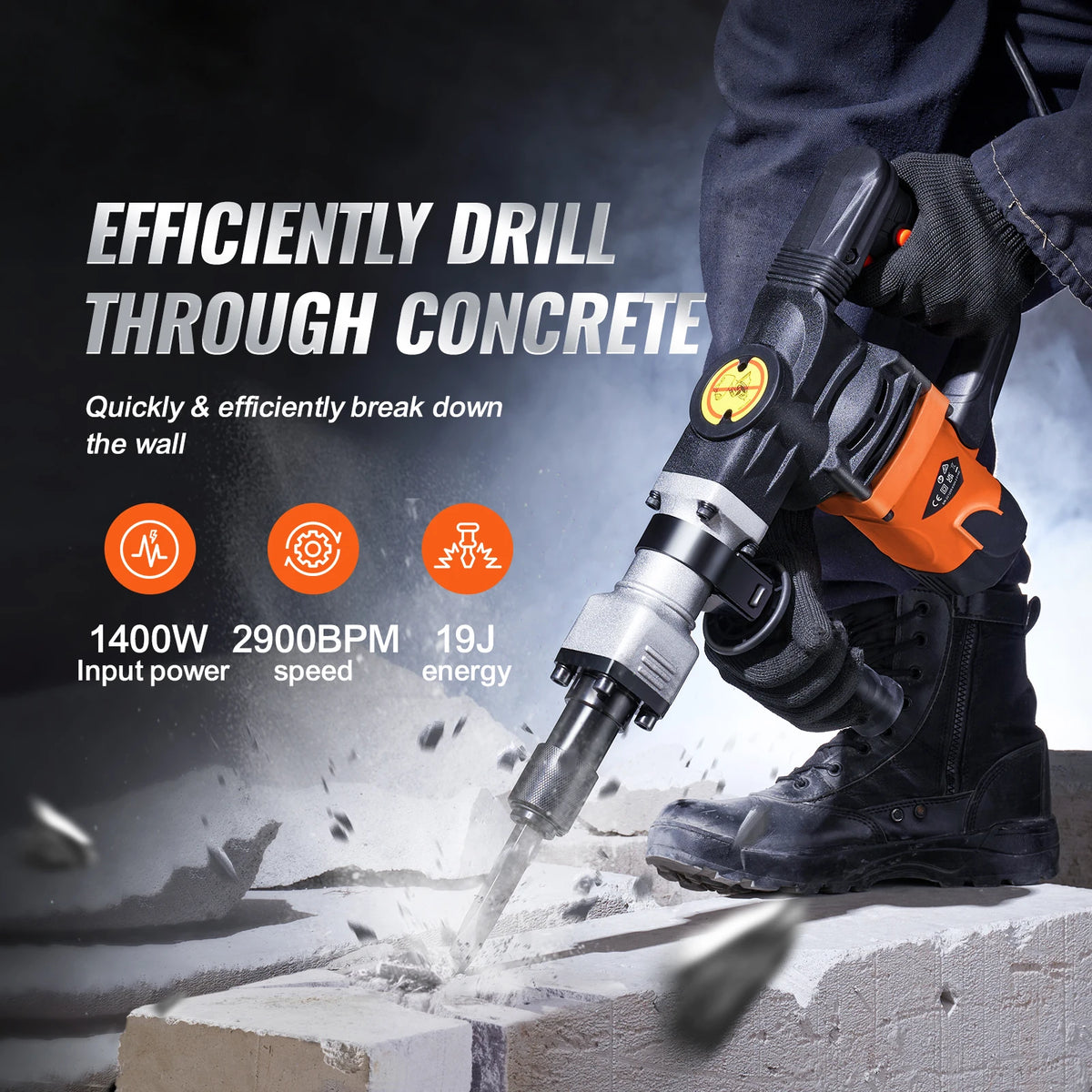 SucceBuy 1400W Electric Demolition Jack Hammer With Chisels Bits