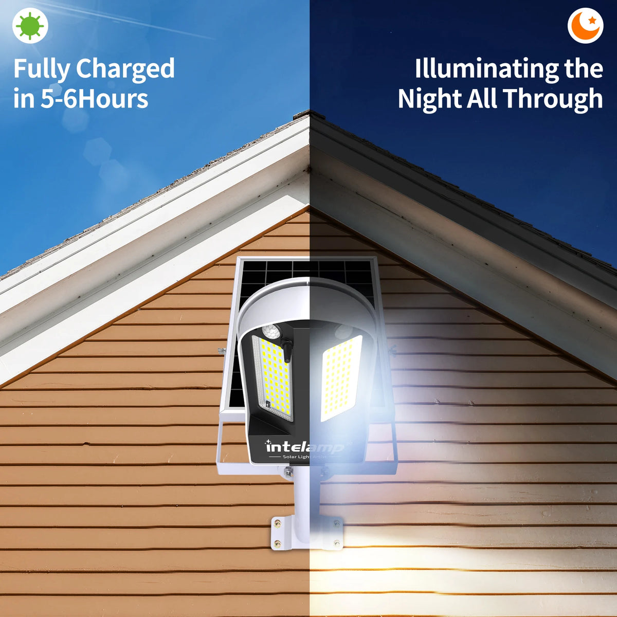 Intelamp Solar Motion Sensor Street Light for Outdoor Security