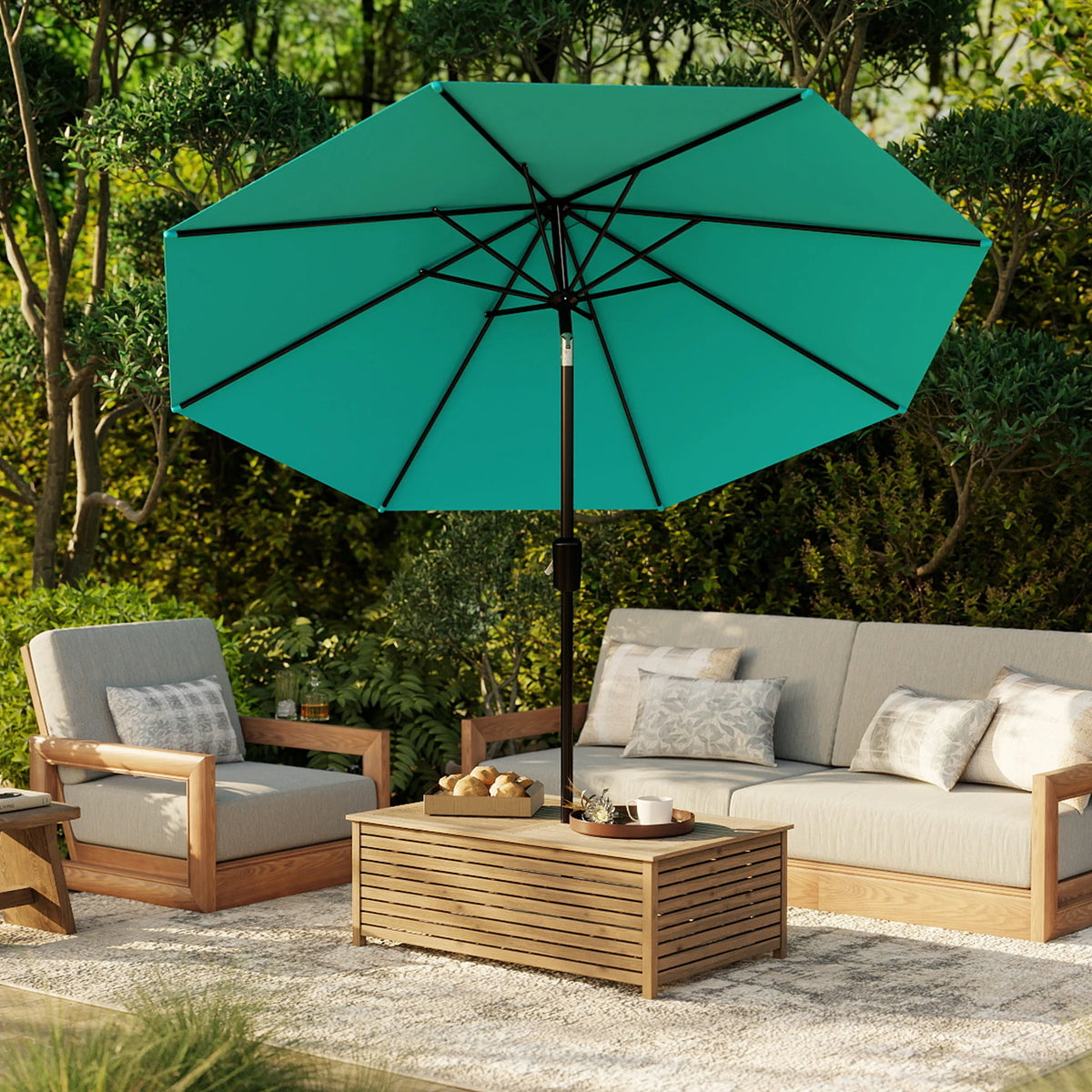 Patio Market Umbrella With Crank Lift Tilt And UV Protection