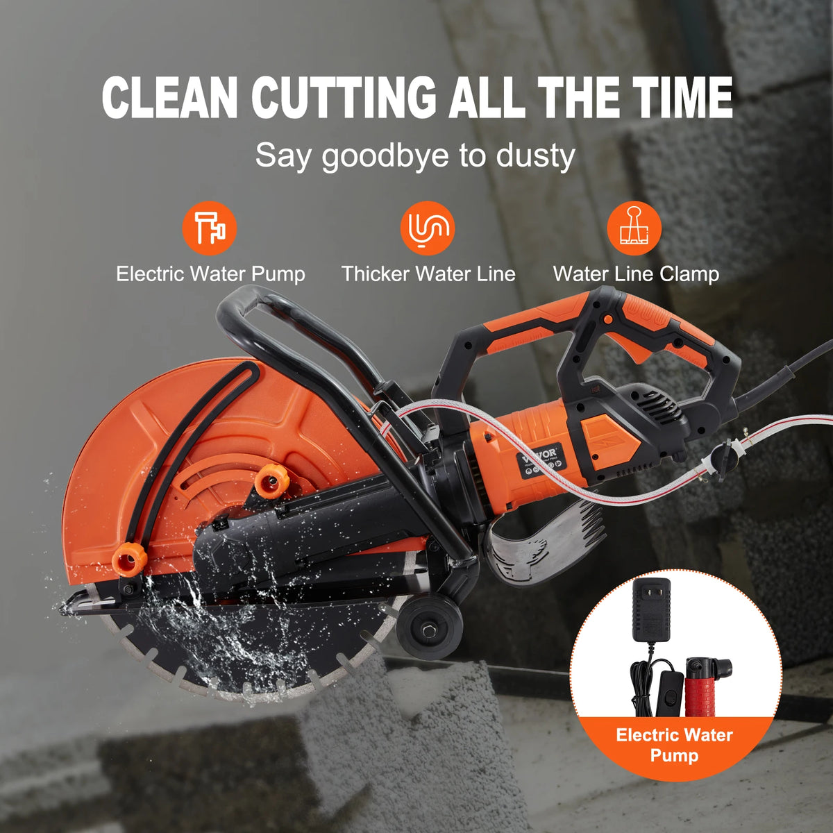 SucceBuy Electric Concrete Saw With Adjustable Depth Wet Cutting