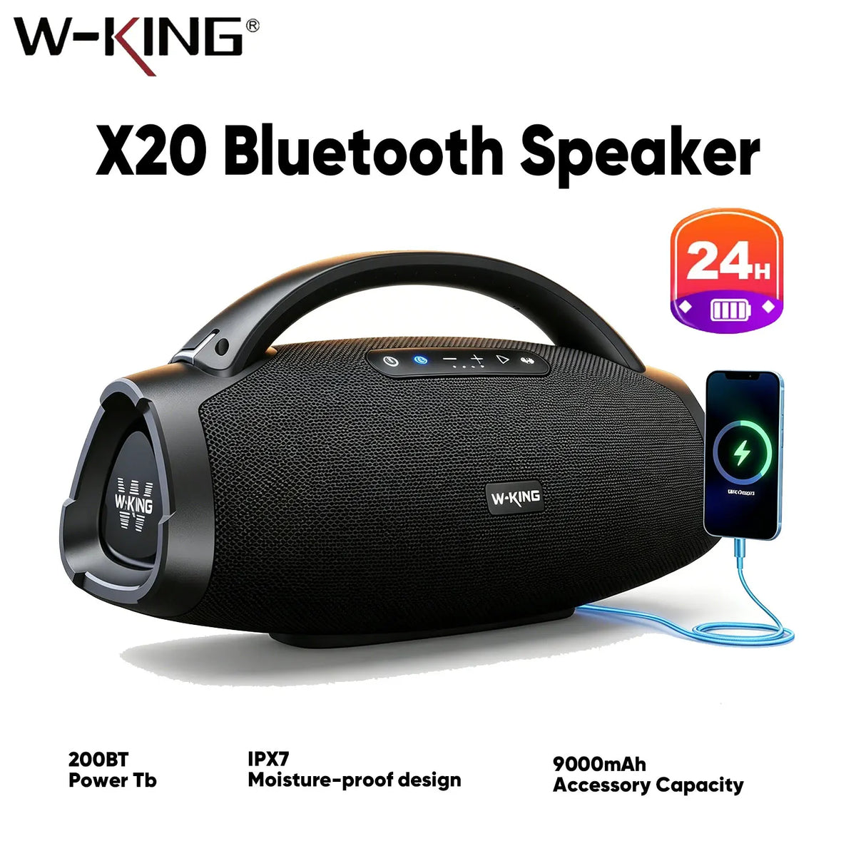W-KING 330W Peak Waterproof Bluetooth Party Speaker With Massive Bass