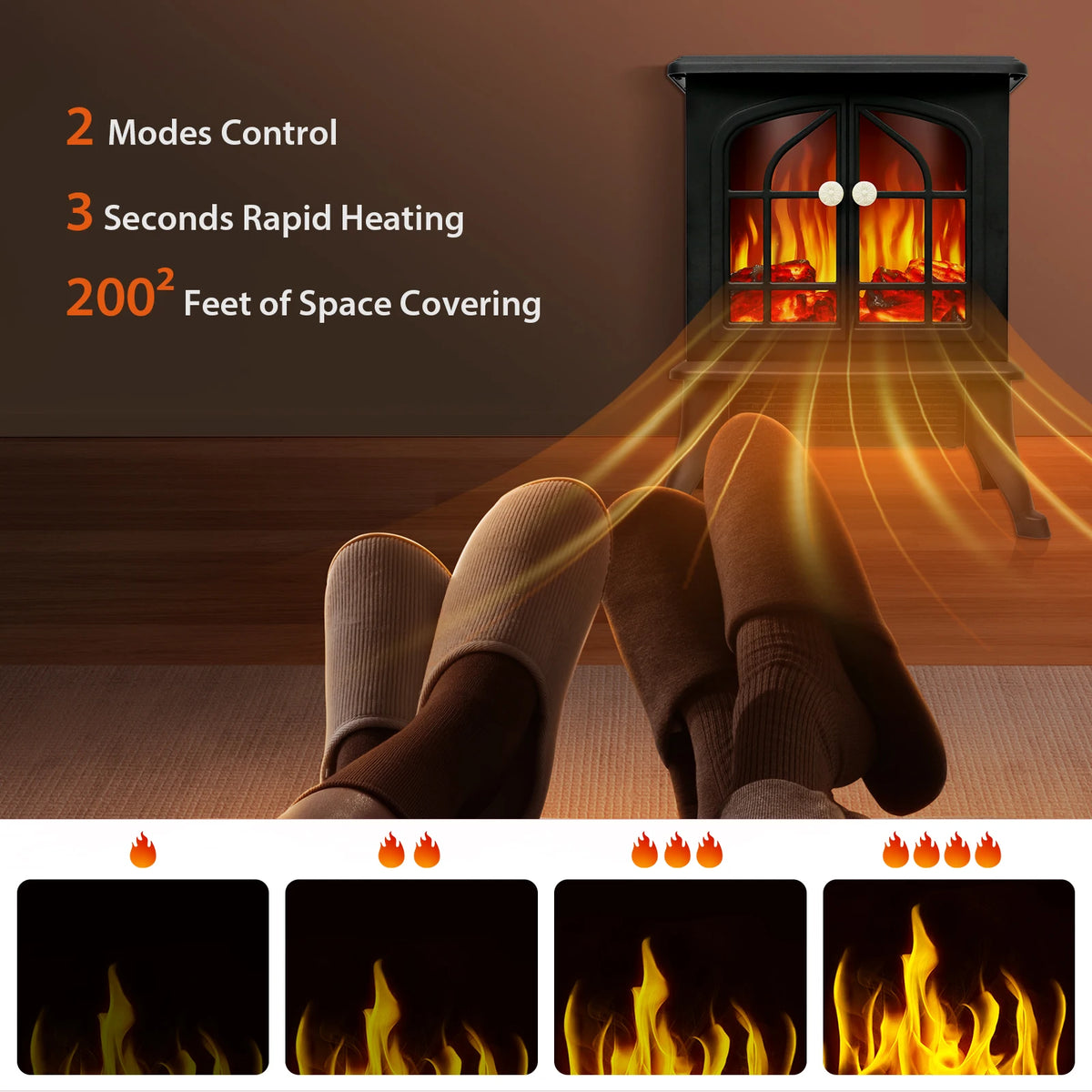 Electric Fireplace Heater With Realistic 3D Flame And Overheat Protection