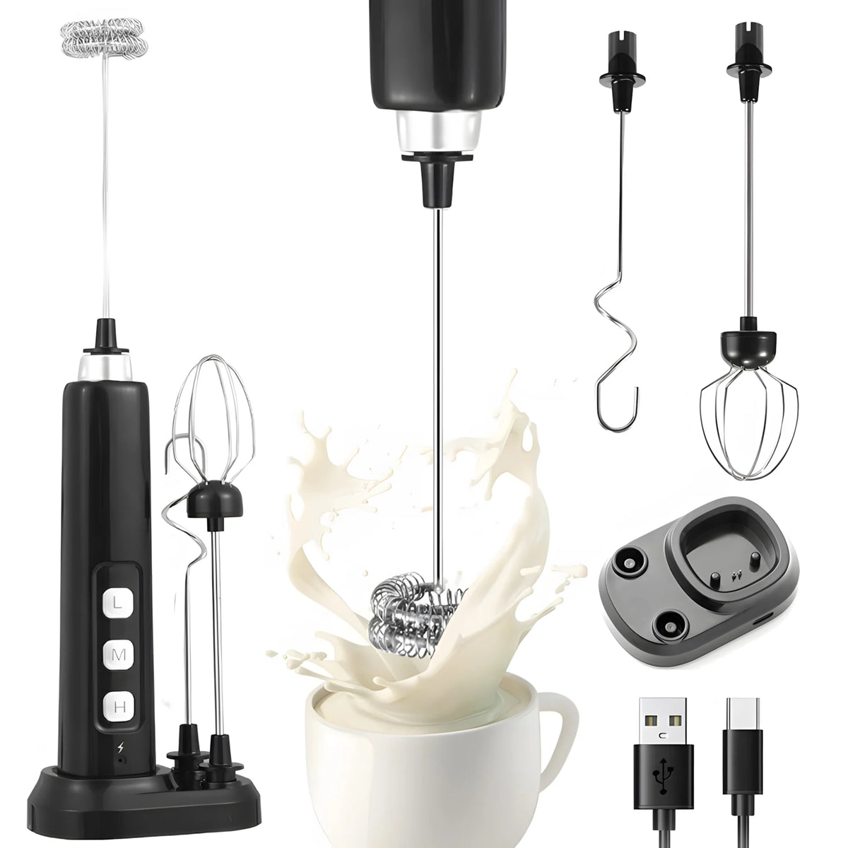 3-Speed Rechargeable Handheld Mixer for Frothing, Whisking, and Baking Projects