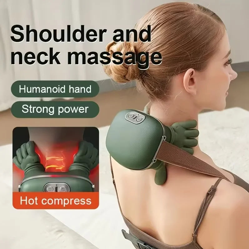 Wireless Bionic Heated Neck And Shoulder Massager With Finger Massage