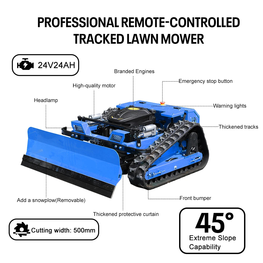 MASENTER Remote Control Crawler Lawn Mower With Snow Plow