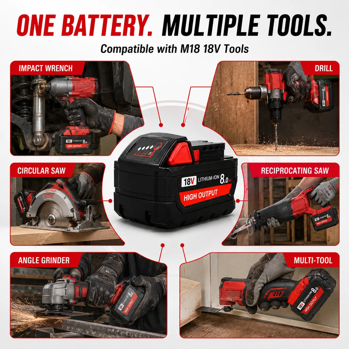 Replacement Battery Compatible With Milwaukee M18 Power Tools